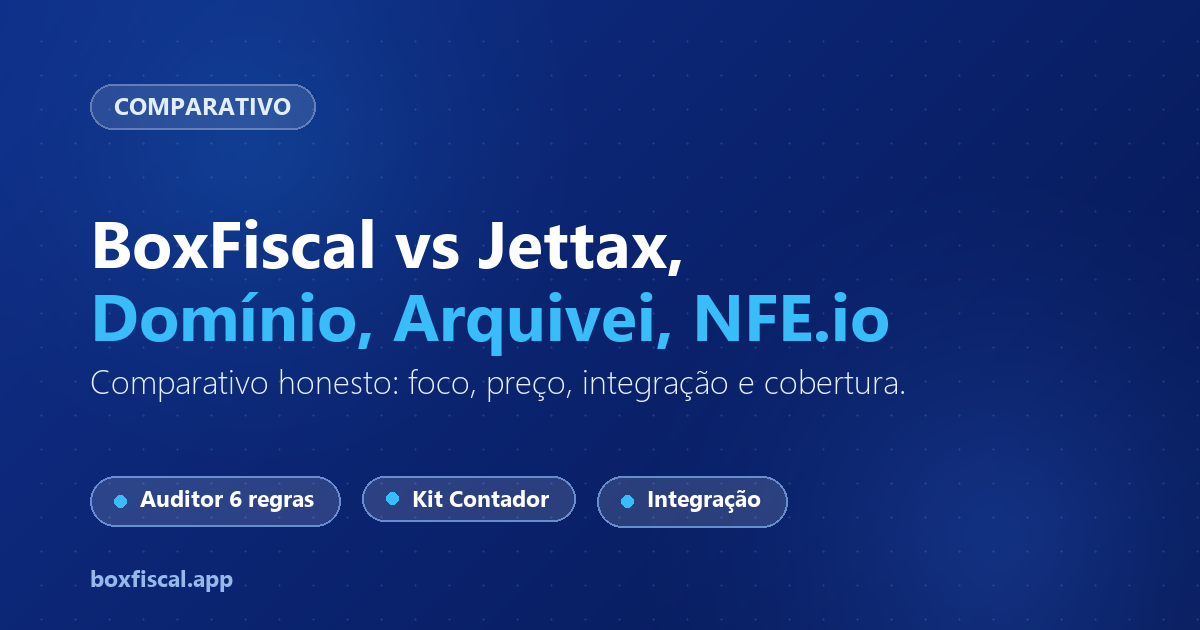 BoxFiscal vs Jettax, Domínio, Arquivei e NFE.io: comparativo honesto