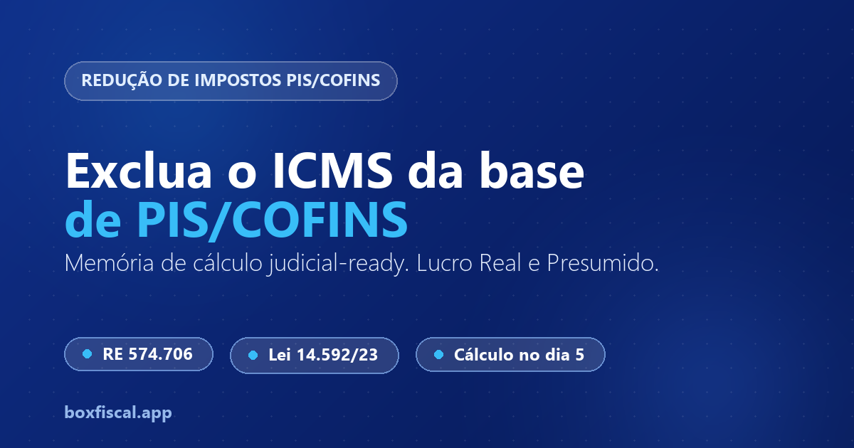 Redução de Impostos PIS/COFINS: exclusão do ICMS da base, memória de cálculo judicial-ready